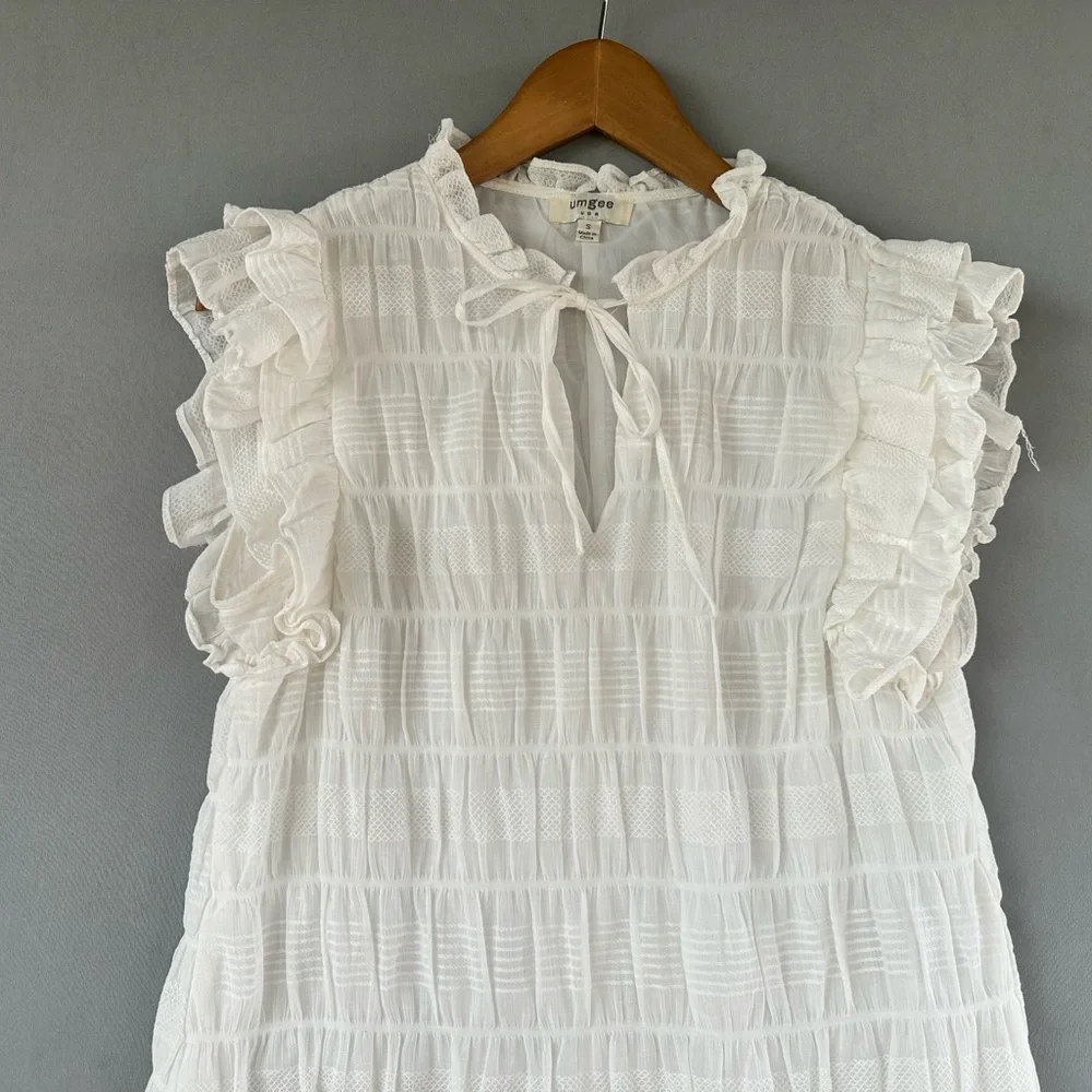Umgee White Ruffle Sleeve Textured Blouse